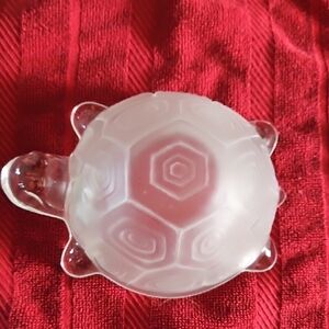 Satin Glass Frosted Decorative Turtle, Reticulated Pattern to Shell, Vintage